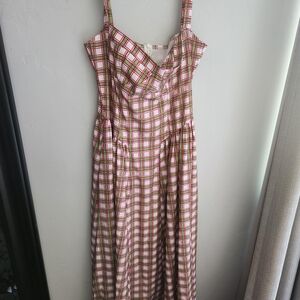 Chic Pink Plaid Midi Dress